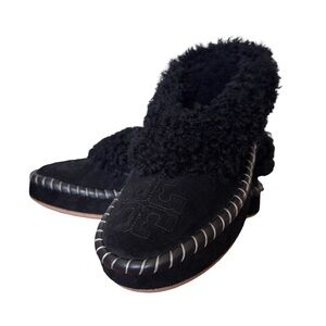 Tory Burch Women's Black Shearling Slippers Size 8